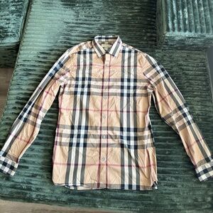 Burberry Beige Plaid Long-Sleeve Button-Down Shirt